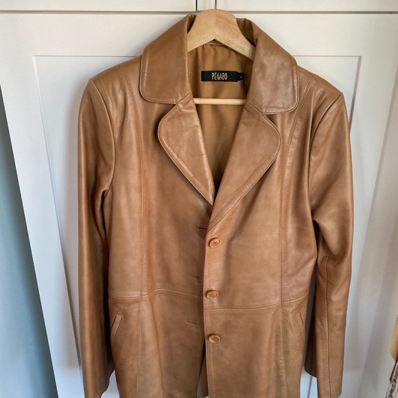 EUC Vintage 90s Pegabo Leather Jacket - Caramel/Tan - Size Large - Picture 1 of 5